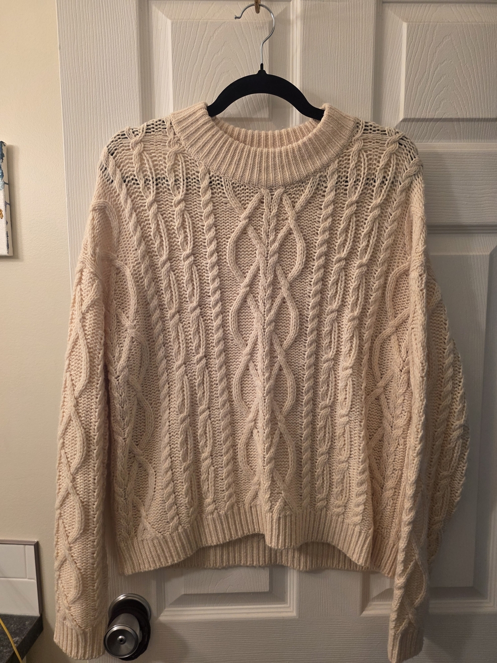 twik Cream Cable Knit Crewneck Sweater